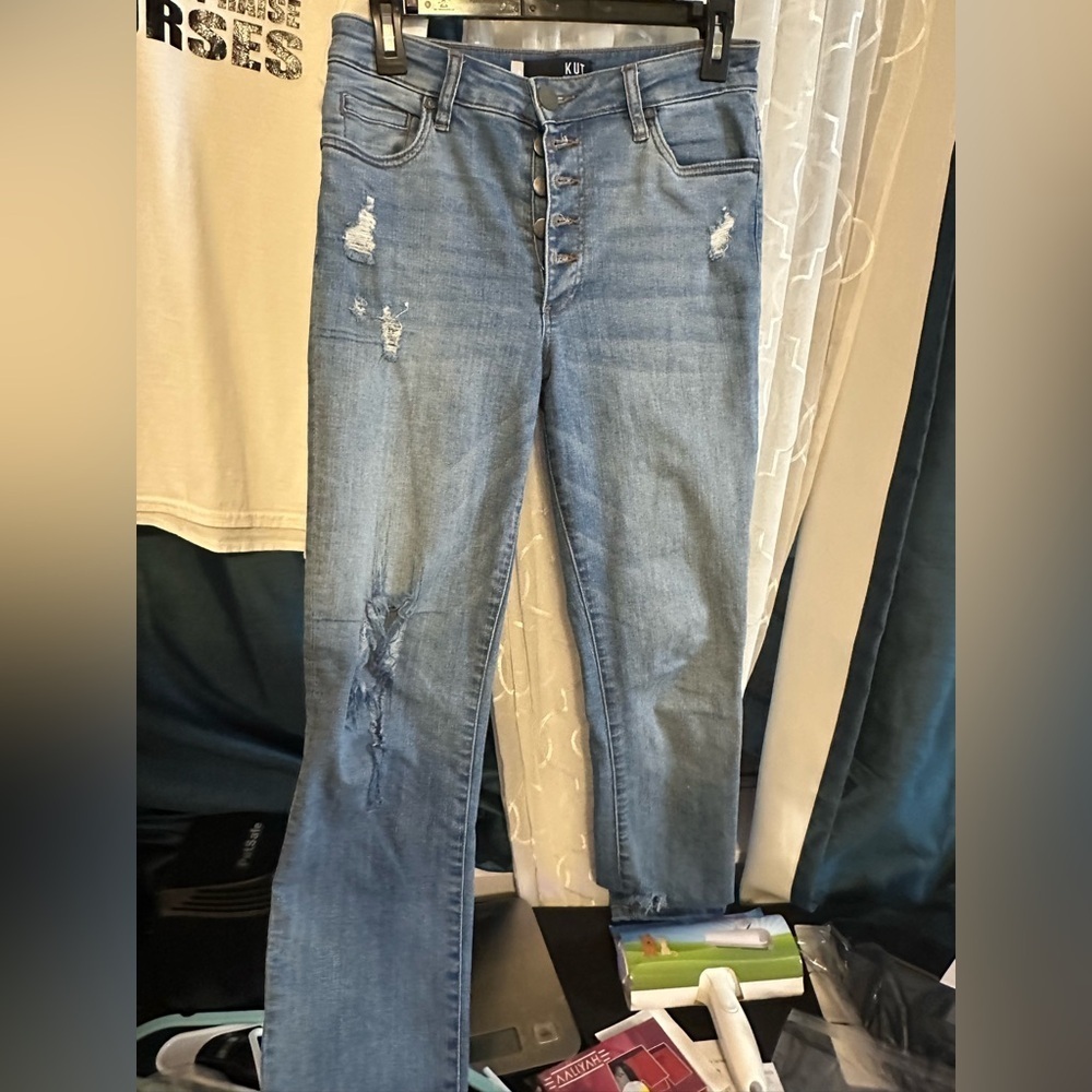 Kut from the Kloth Light Blue Distressed Button Up Jeans